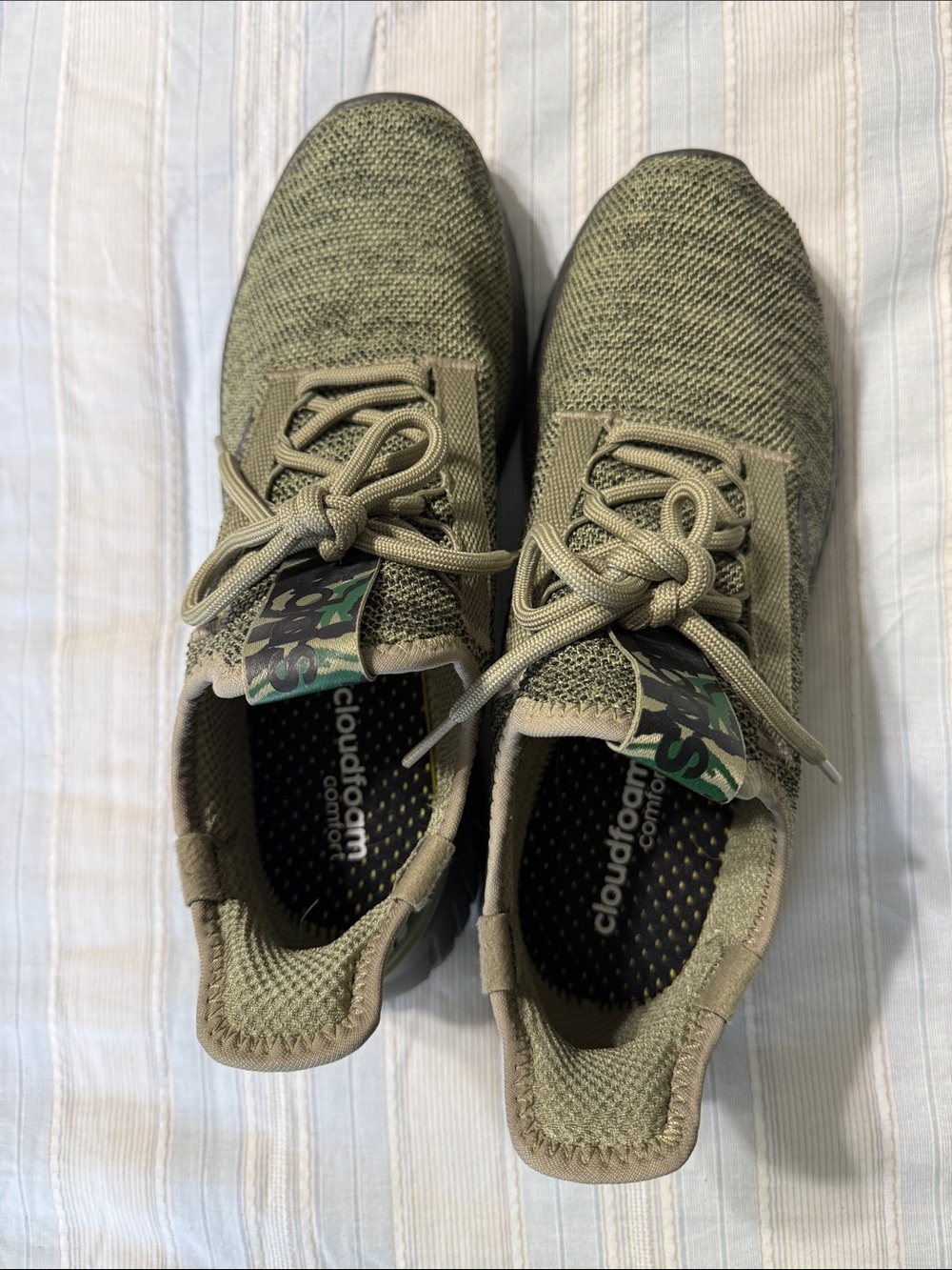 adidas Olive Green Knit Cloudfoam Athletic Sneakers